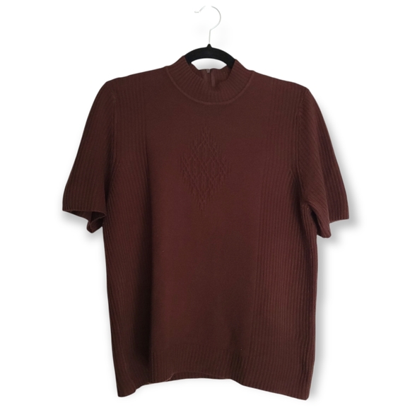 3 for $30 - KORET chocolate brown short sleeve mockneck sweater - Picture 1 of 6